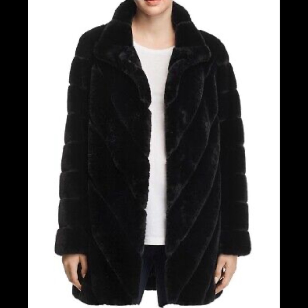 Calvin Klein faux fur chevron coat